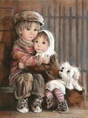New "Brother & Sister" Vintage DIY Diamond Art Kit, 12x16"